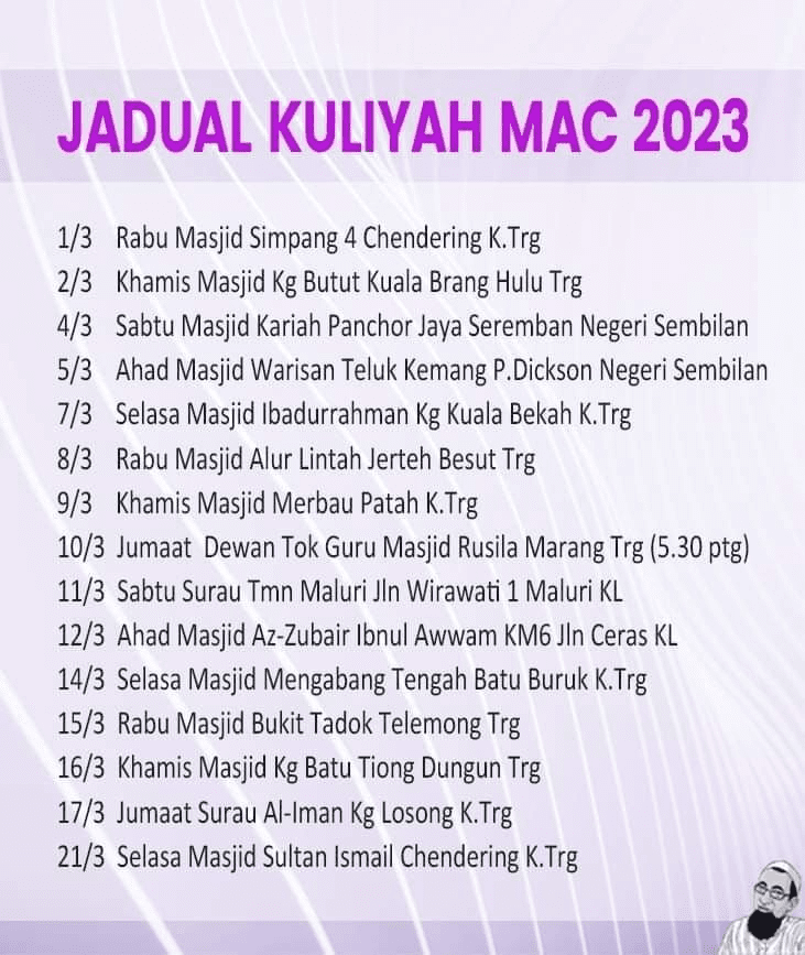 jadual-kuliyah-mac-2023
