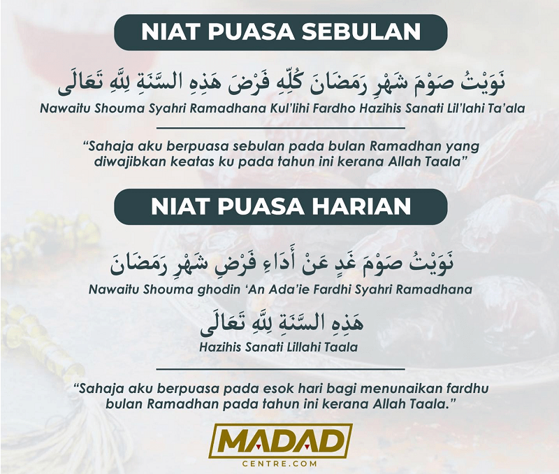 niat puasa harian dan sebulan