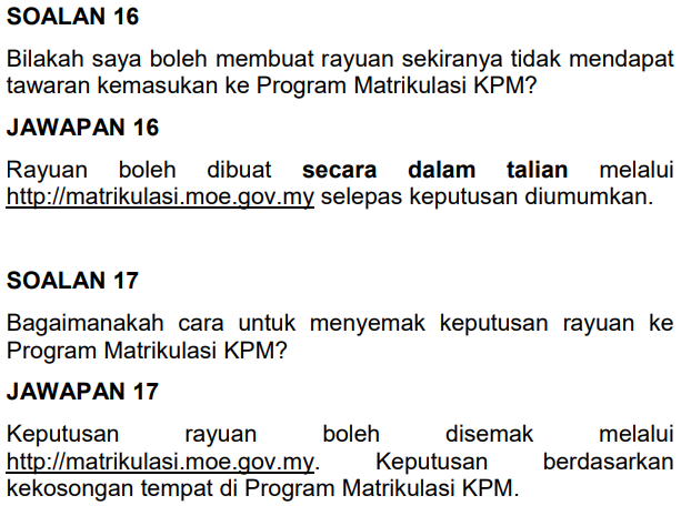 Semakan keputusan matrikulasi 2021