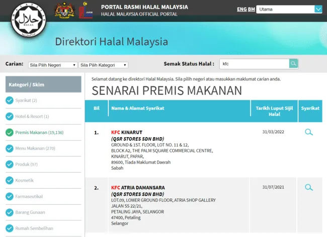 direktori halal malaysia Semakan Status Halal JAKIM Online