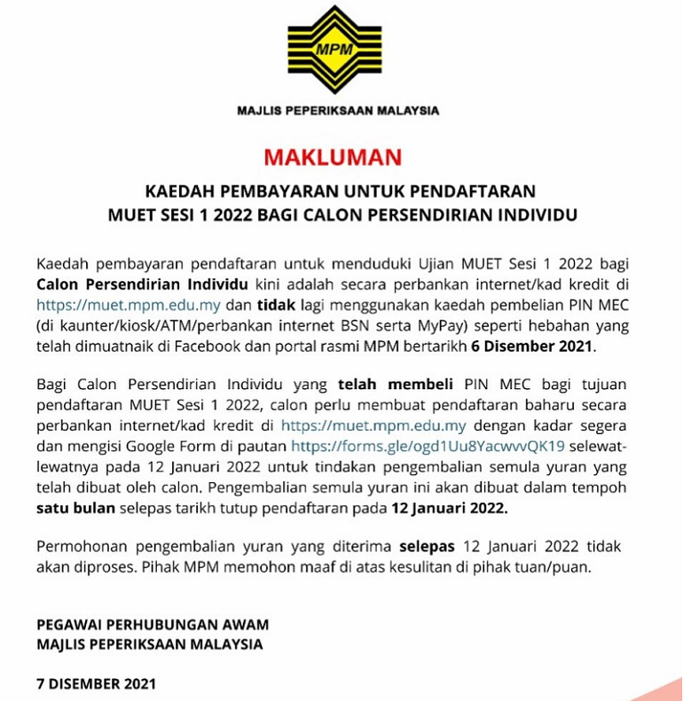 Majlis peperiksaan malaysia muet 2021