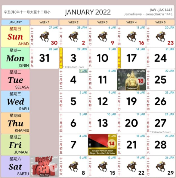 Kalendar 2022 Malaysia Cuti Umum Dan Cuti Sekolah Kalendar Kuda