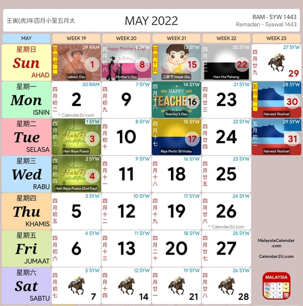 2022 kalendar april kuda