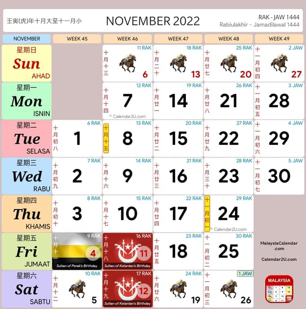 Calendar 2022 malaysia kuda